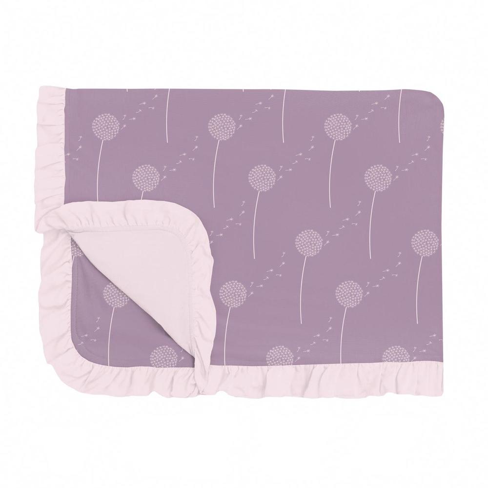 NEW KICKEE ruffle toddler blanket in lavender dandelion wish